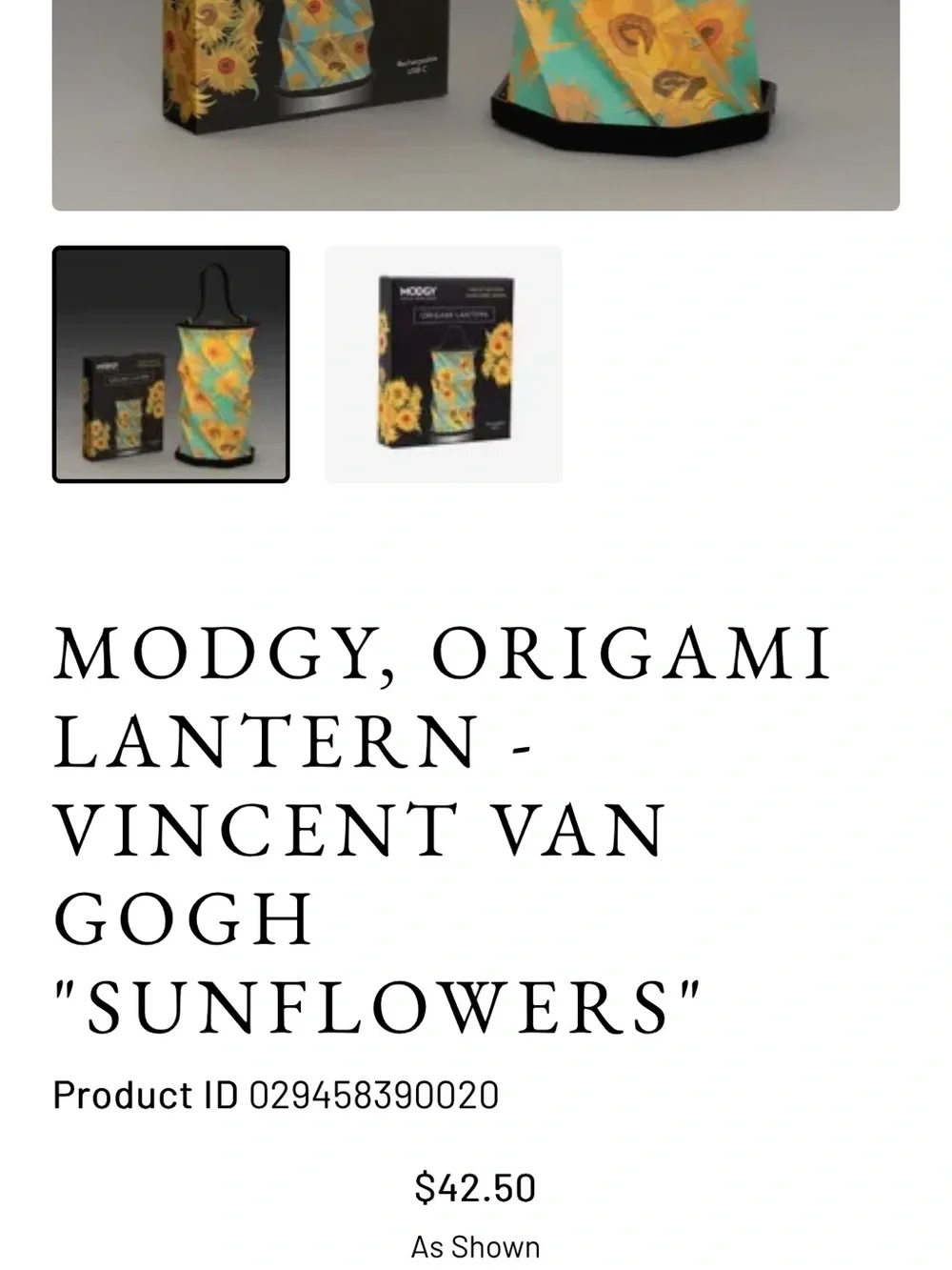 Modgy Origami Lantern Vincent van Goth Sunflowers garden rechargeable light NIB
